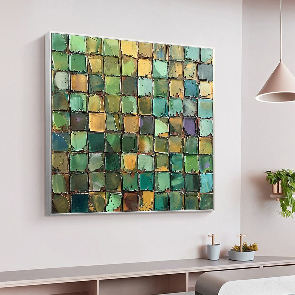 Living Room Abstract Art | Large Textured Green Painting #ZZ 249
