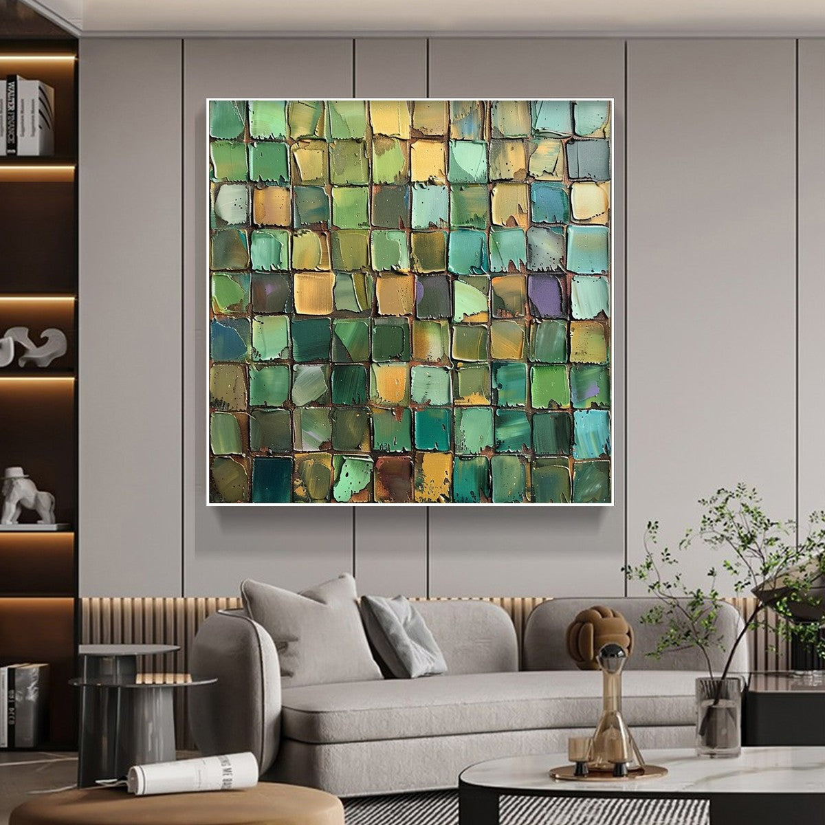 Living Room Abstract Art | Large Textured Green Painting #ZZ 249