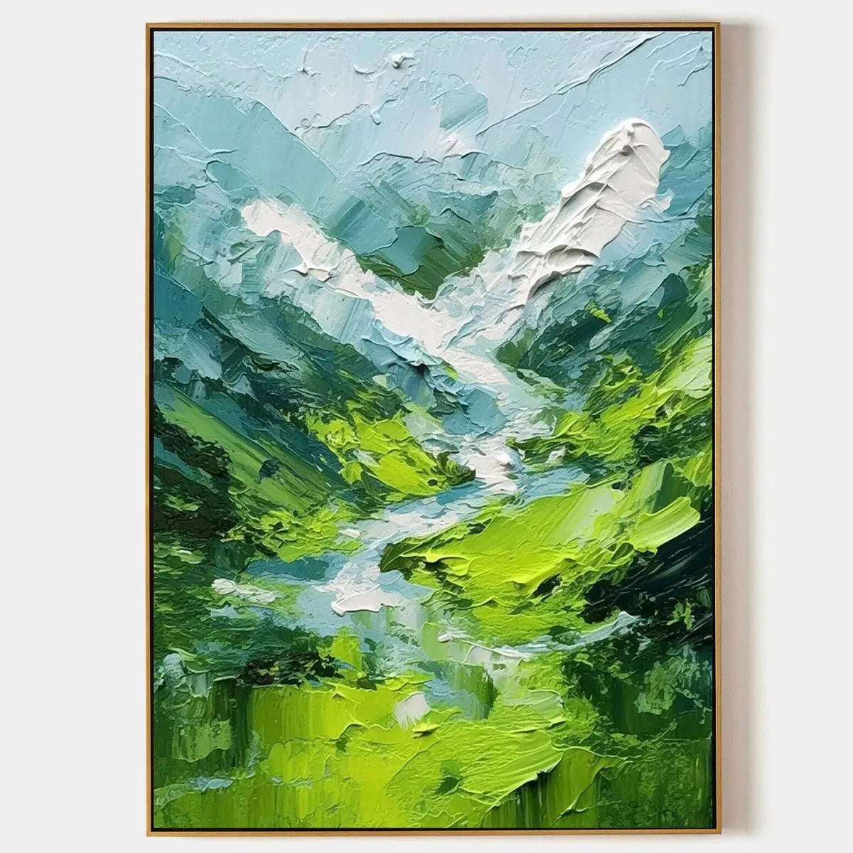 Vibrant Green Textured Painting | Abstract Mountain Valley Art #TC 256