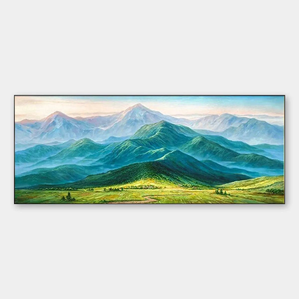 Panoramic Mountain Landscape Painting | Large Green Valley Wall Art #TC 257