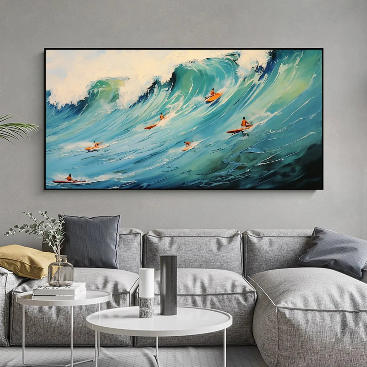 Large Blue Wave Painting | Modern Surfer Wall Art