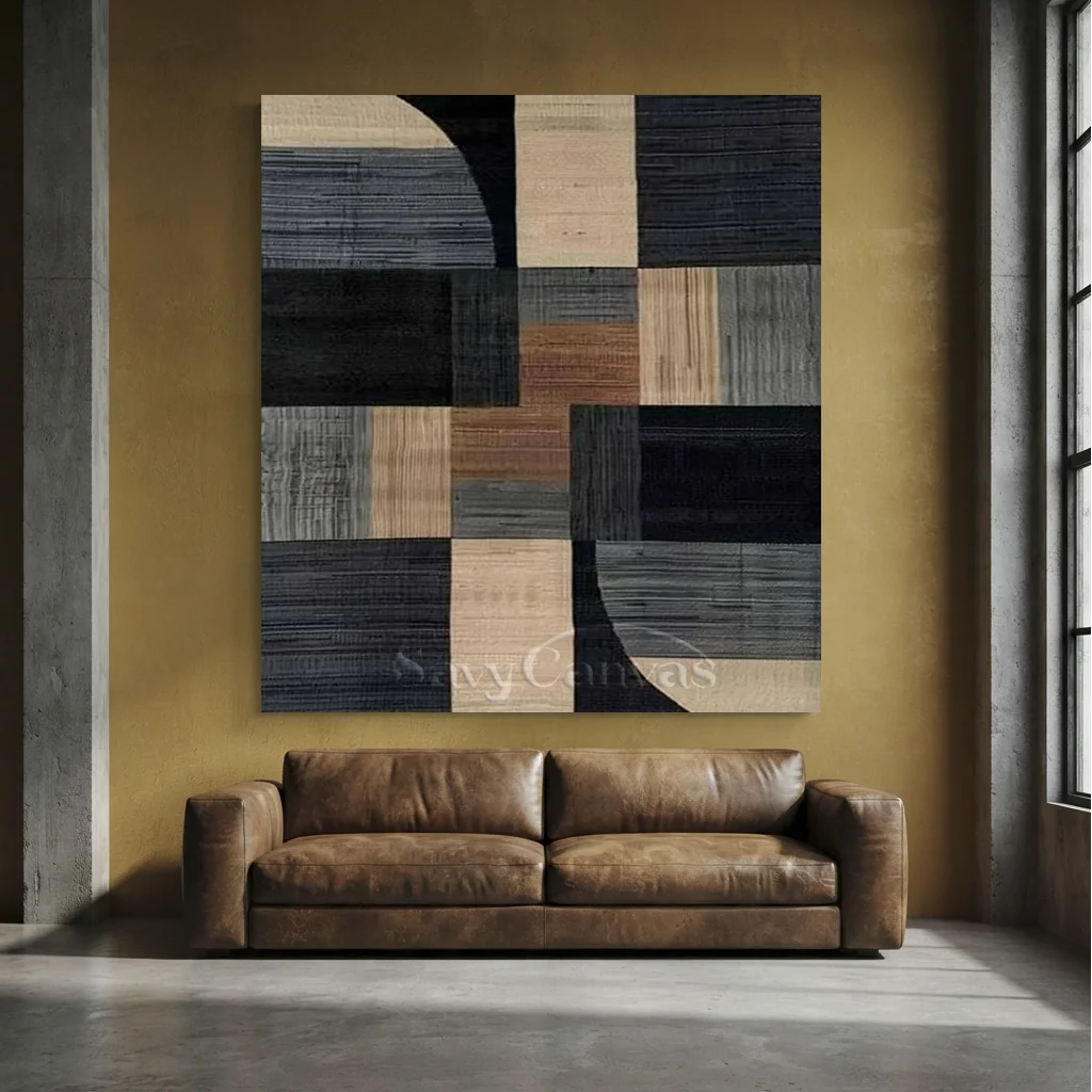 Japandi Style Geometric Art | Earth Tone Abstract Painting #AA 040