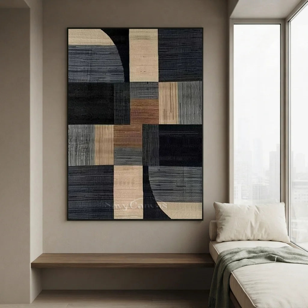 Japandi Style Geometric Art | Earth Tone Abstract Painting #AA 040