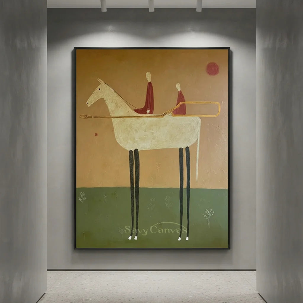 Handmade Abstract Equestrian Oil Painting #SS 317