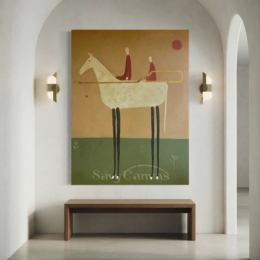 Handmade Abstract Equestrian Oil Painting #SS 317