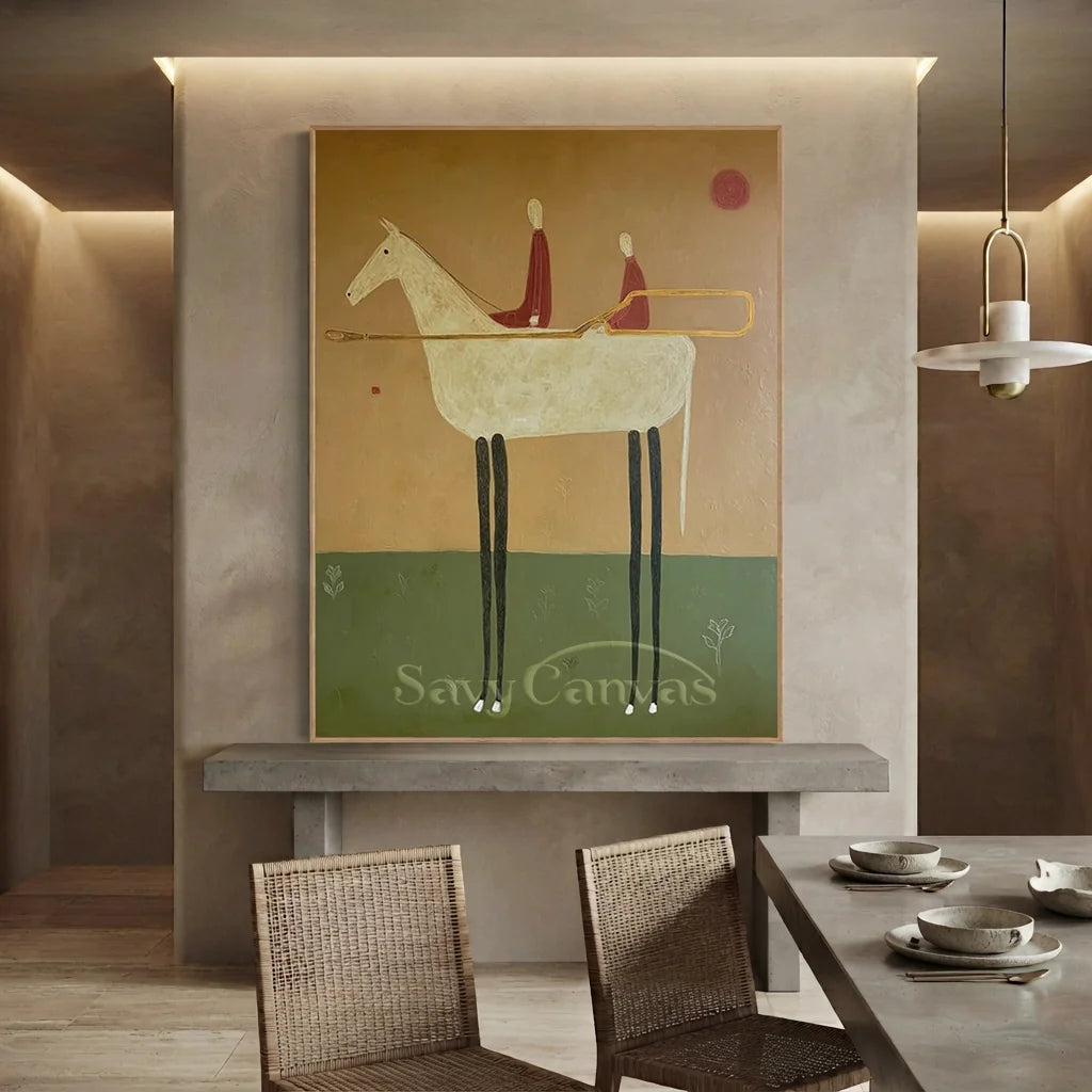 Handmade Abstract Equestrian Oil Painting #SS 317