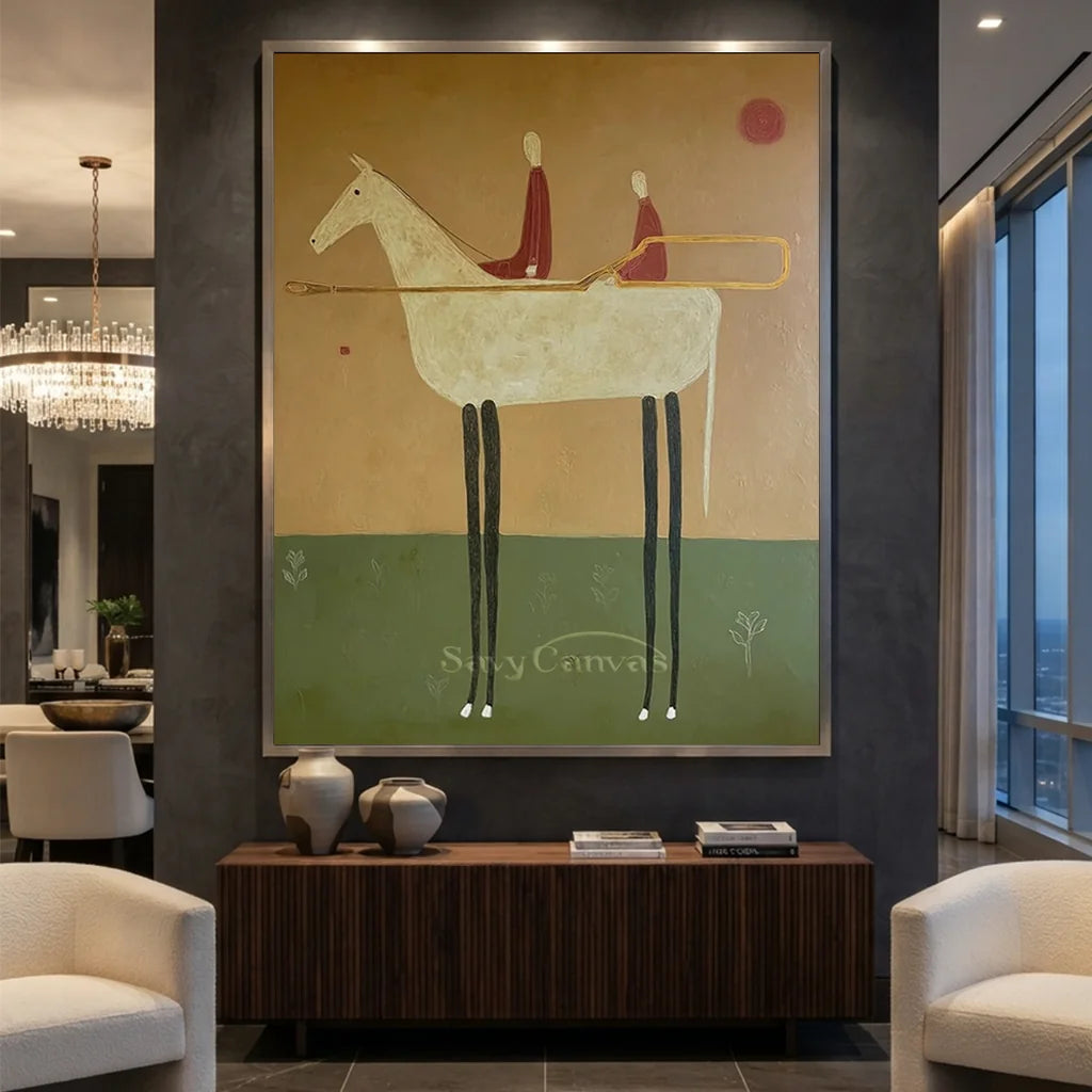Handmade Abstract Equestrian Oil Painting #SS 317