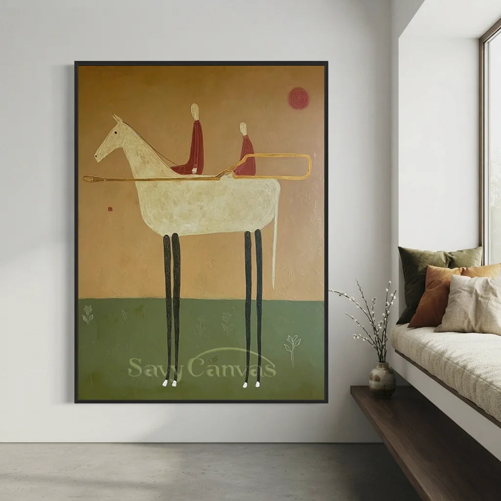 Handmade Abstract Equestrian Oil Painting #SS 317
