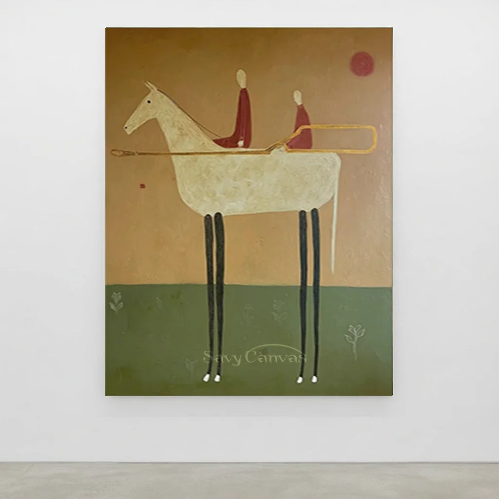 Handmade Abstract Equestrian Oil Painting #SS 317