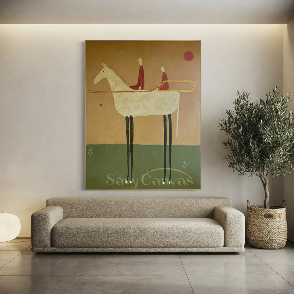 Handmade Abstract Equestrian Oil Painting #SS 317