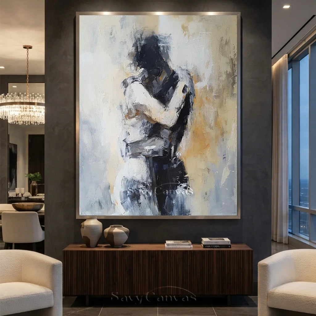 Embracing Abstract Figure Oil Painting, Modern Emotional Art Wall Decor #TB 048