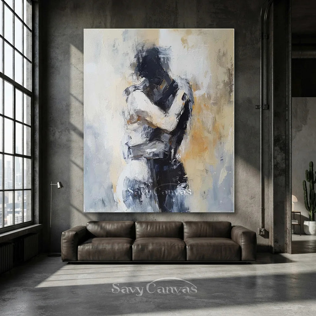 Embracing Abstract Figure Oil Painting, Modern Emotional Art Wall Decor #TB 048