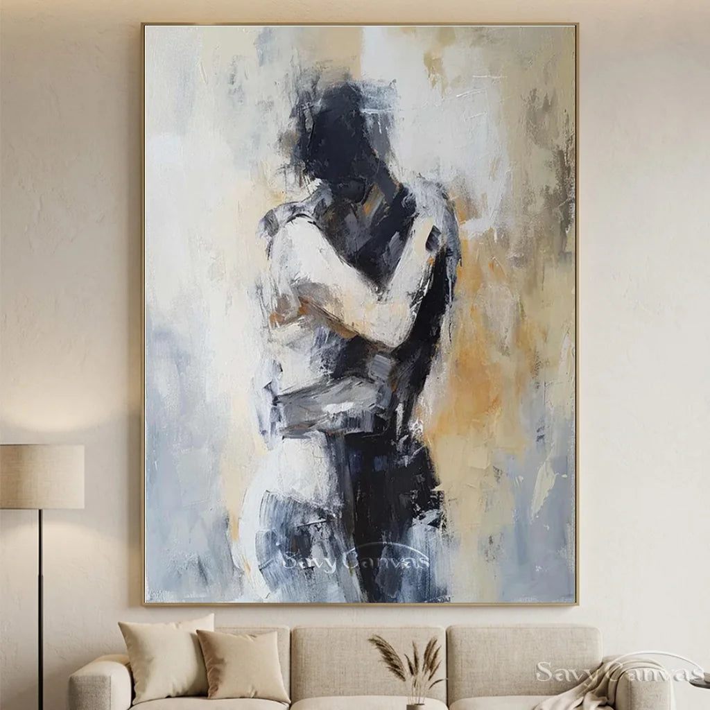 Embracing Abstract Figure Oil Painting, Modern Emotional Art Wall Decor #TB 048