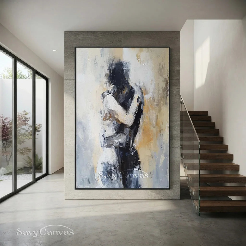 Embracing Abstract Figure Oil Painting, Modern Emotional Art Wall Decor #TB 048