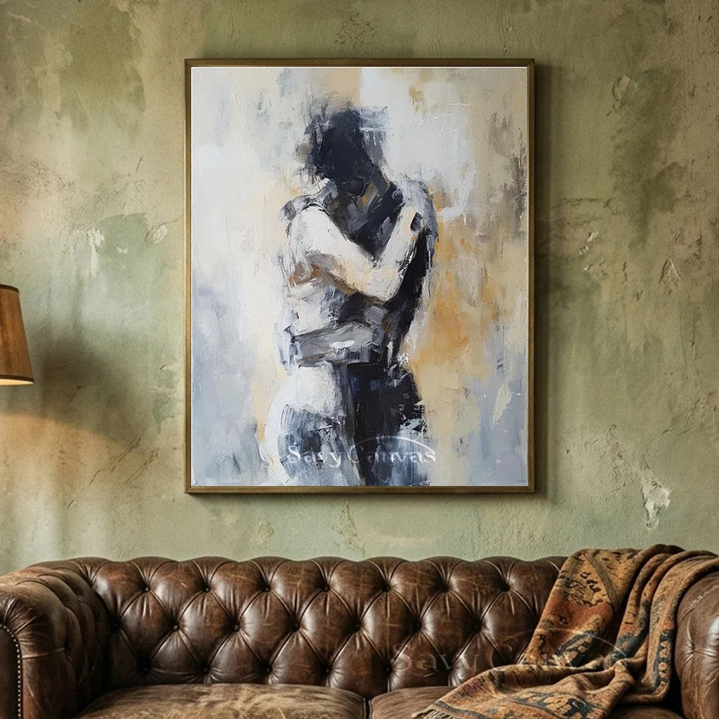 Embracing Abstract Figure Oil Painting, Modern Emotional Art Wall Decor #TB 048