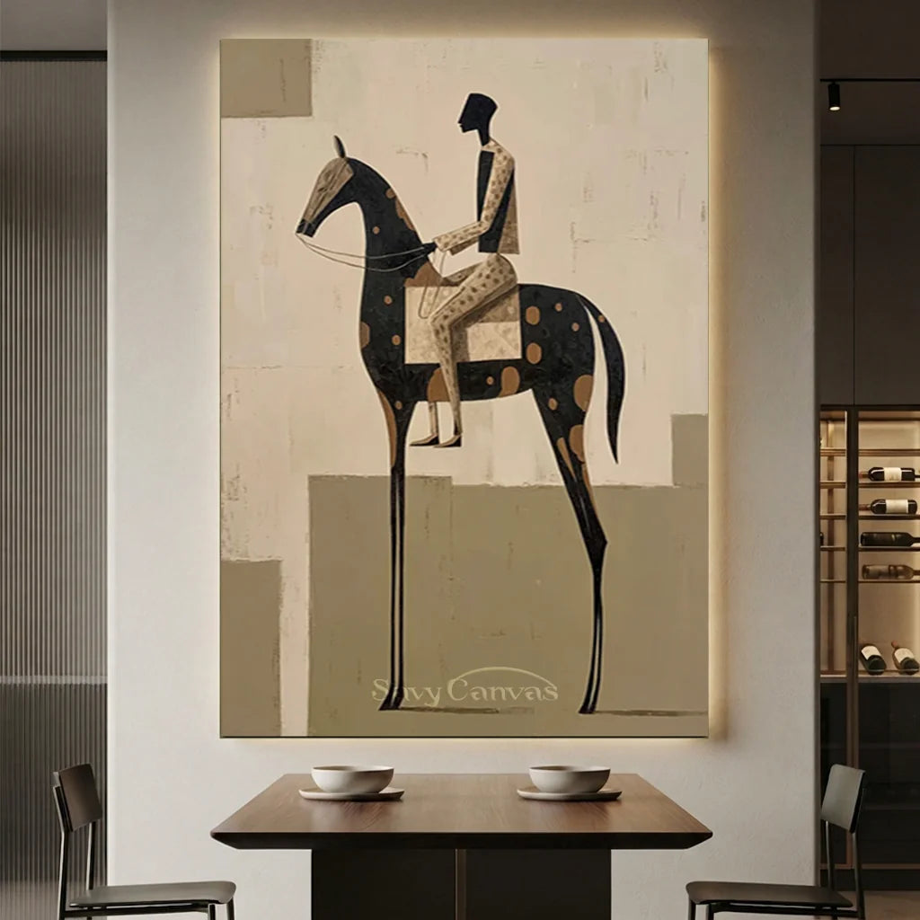 Handmade Abstract Equestrian Oil Painting #SS 320