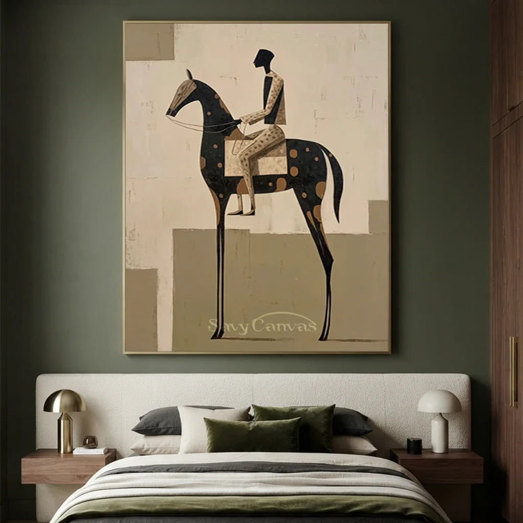 Handmade Abstract Equestrian Oil Painting #SS 320