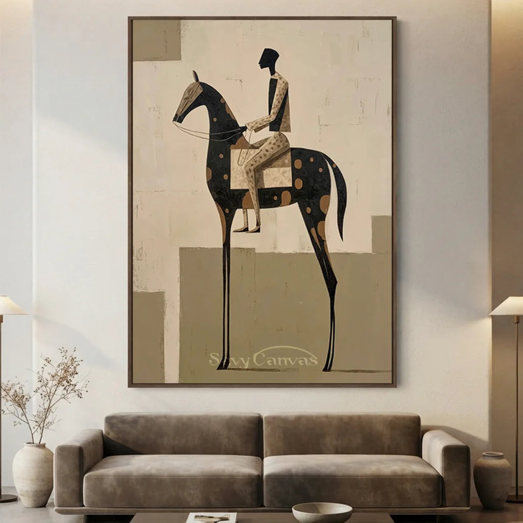 Handmade Abstract Equestrian Oil Painting #SS 320