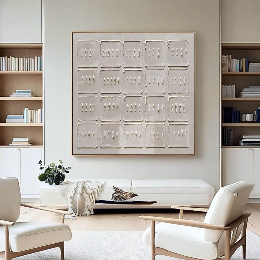 Large Geometric Grid Painting | Modern Minimalist 3D Wall Art