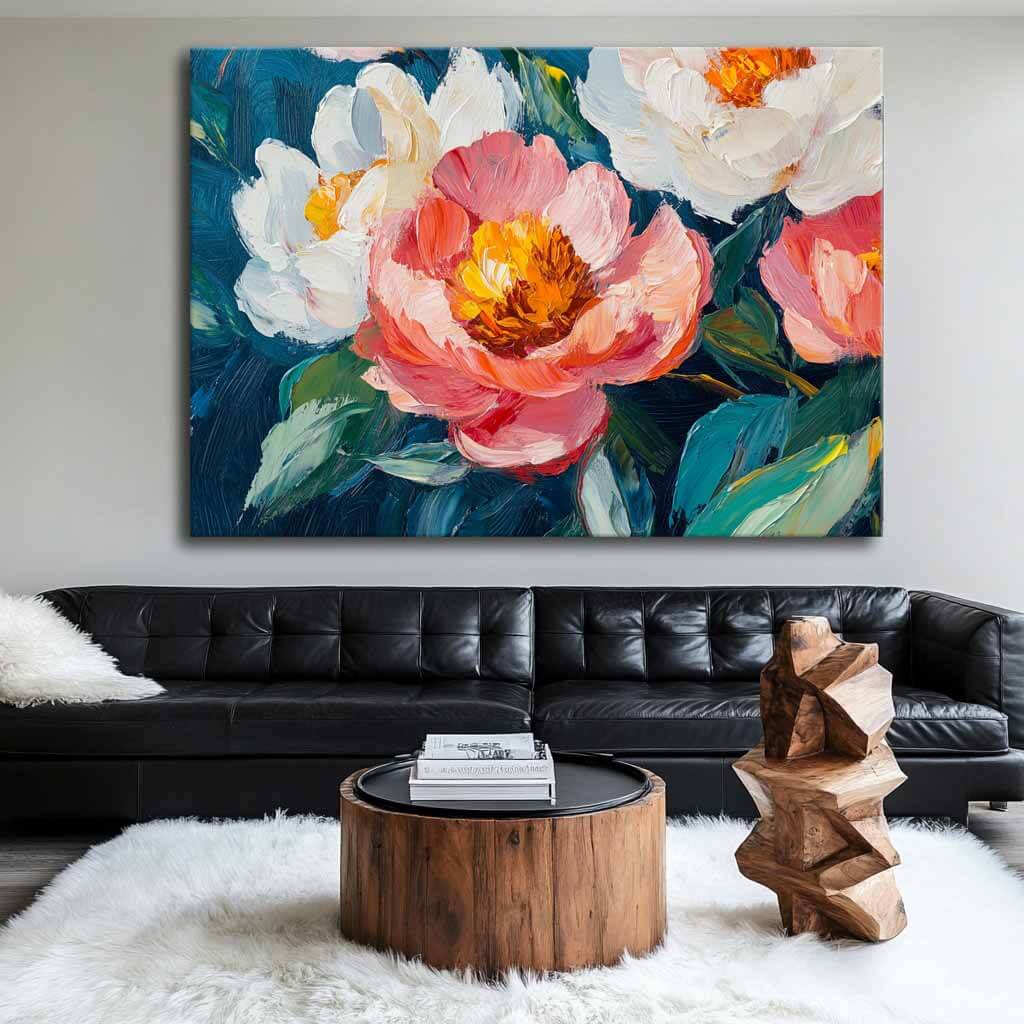 Large Pink and White Peony Wall Art | Blooming Floral Canvas #AA 341