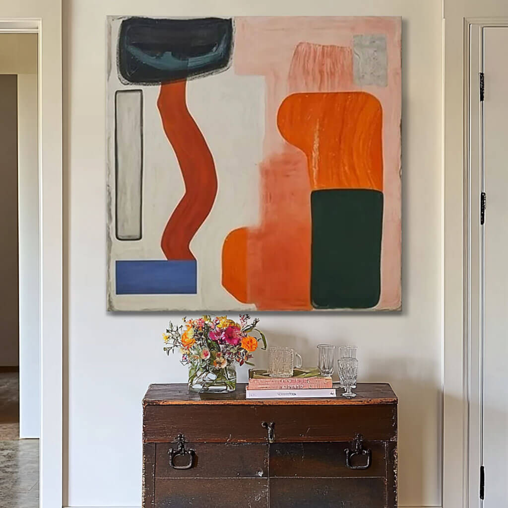 Orange and Pink Abstract Shapes Art | Warm Earth Tone Decor #AA 360