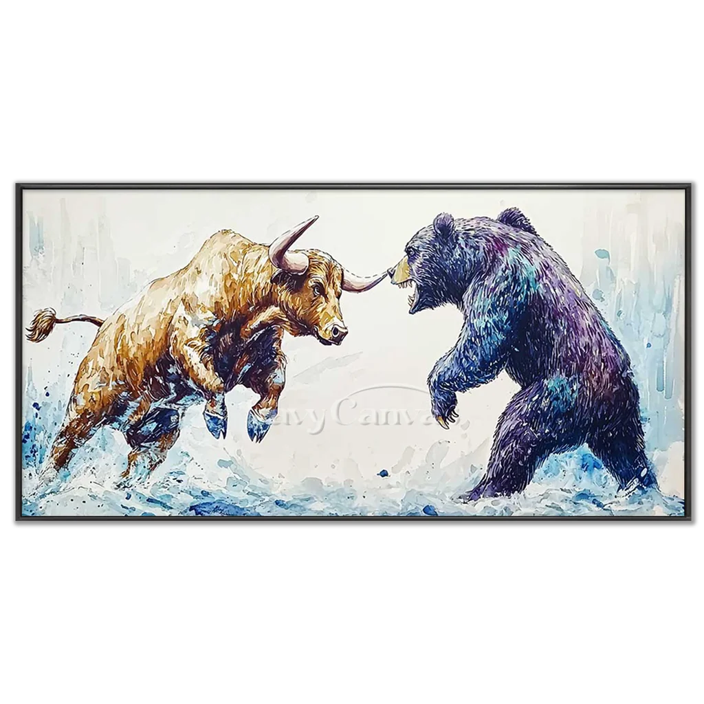 Expressive Bull vs Bear Art | Finance Office Wall Decor #ZZ 241