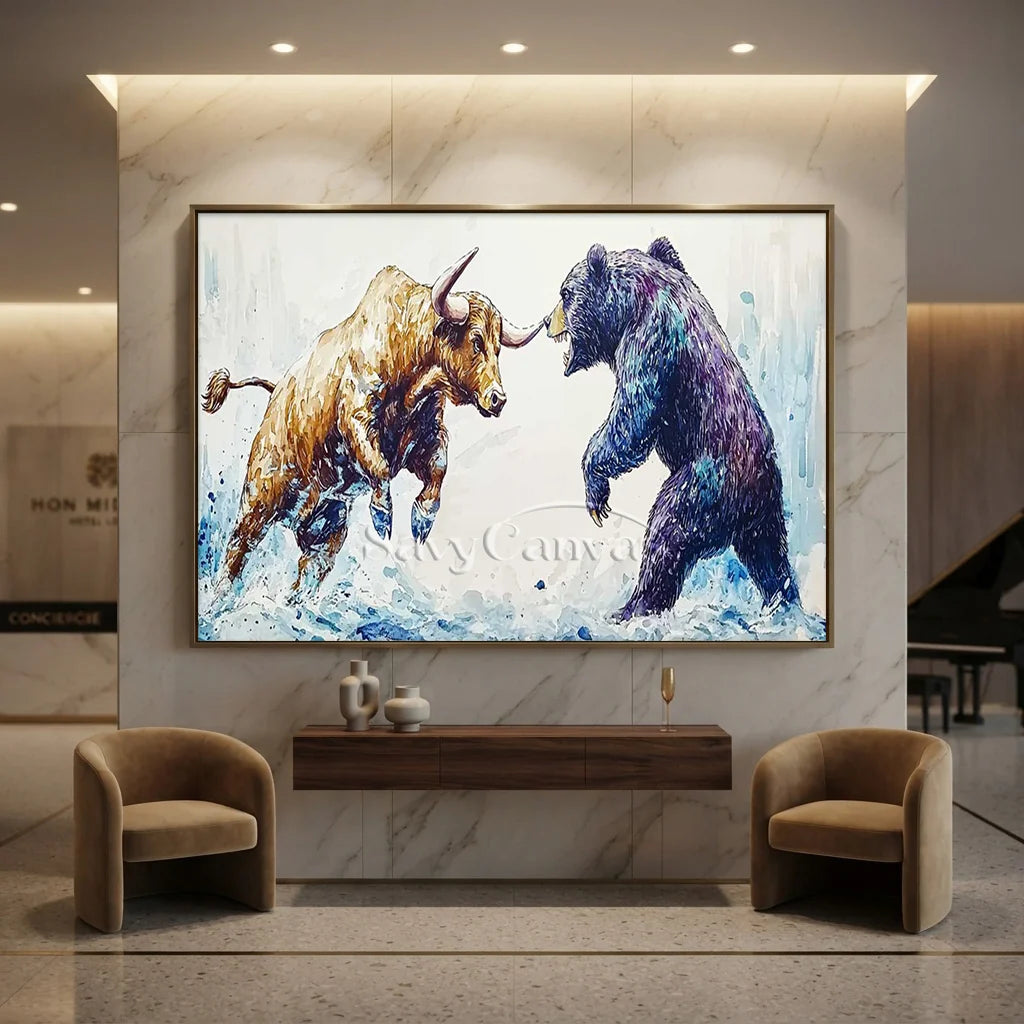 Expressive Bull vs Bear Art | Finance Office Wall Decor #ZZ 241