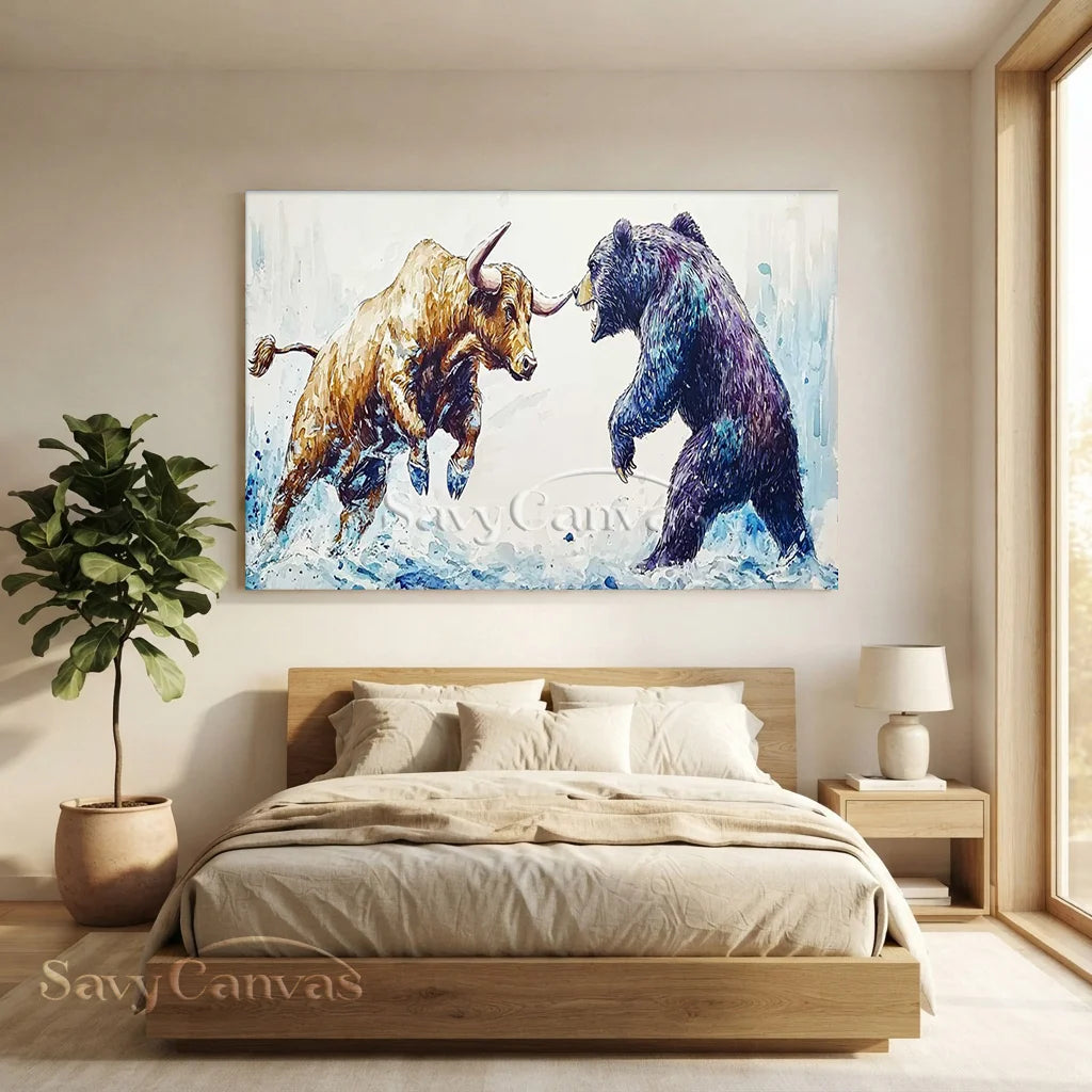 Expressive Bull vs Bear Art | Finance Office Wall Decor #ZZ 241