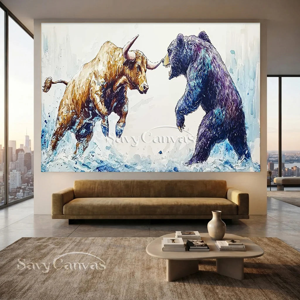 Expressive Bull vs Bear Art | Finance Office Wall Decor #ZZ 241