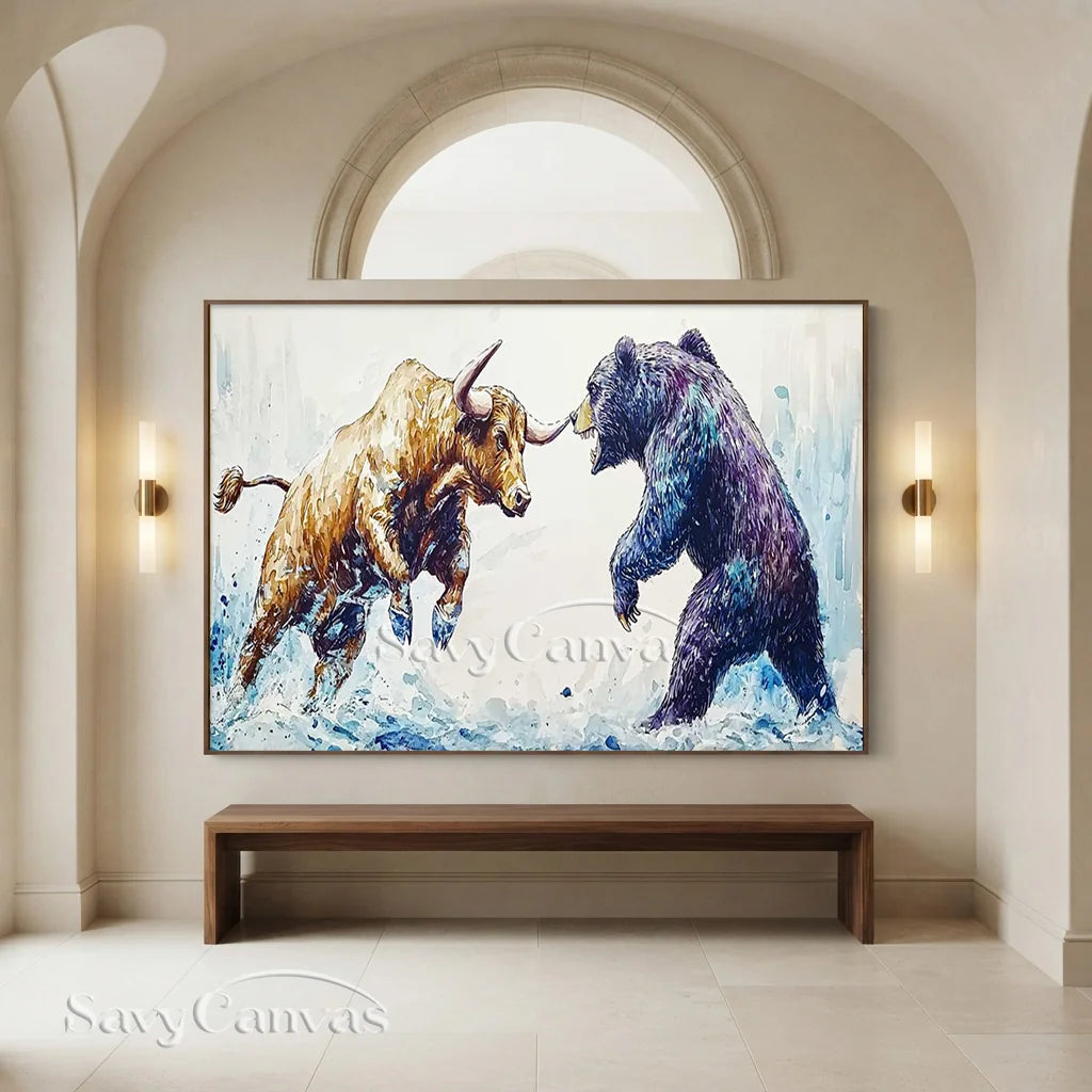Expressive Bull vs Bear Art | Finance Office Wall Decor #ZZ 241