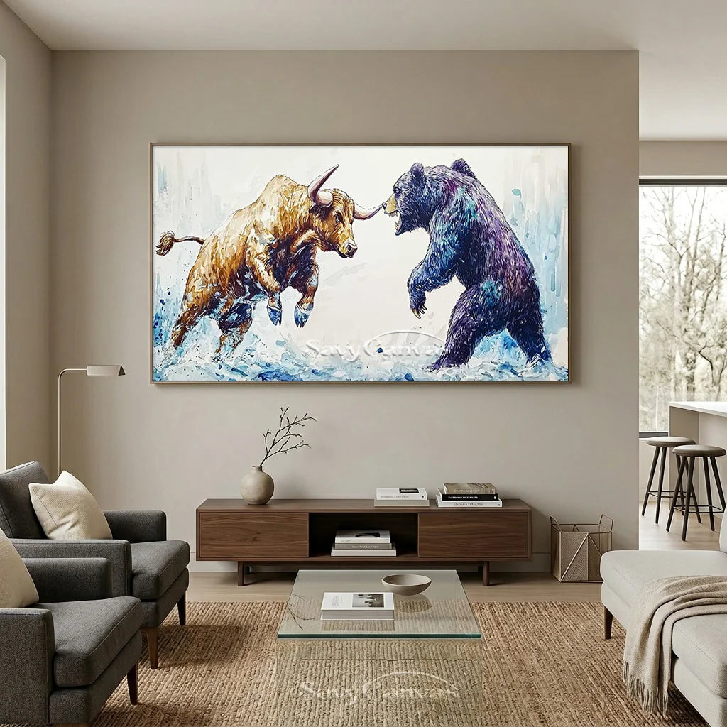 Expressive Bull vs Bear Art | Finance Office Wall Decor #ZZ 241