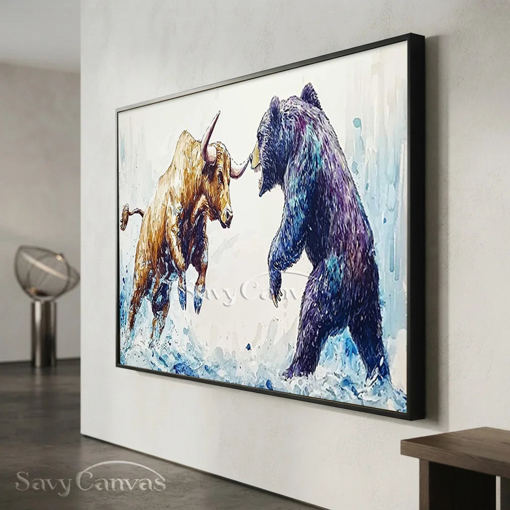 Expressive Bull vs Bear Art | Finance Office Wall Decor #ZZ 241