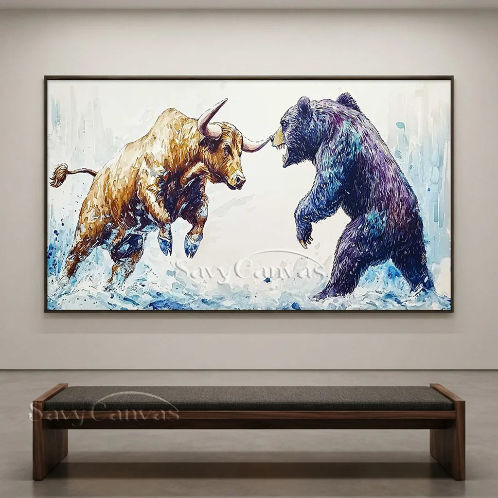 Expressive Bull vs Bear Art | Finance Office Wall Decor #ZZ 241
