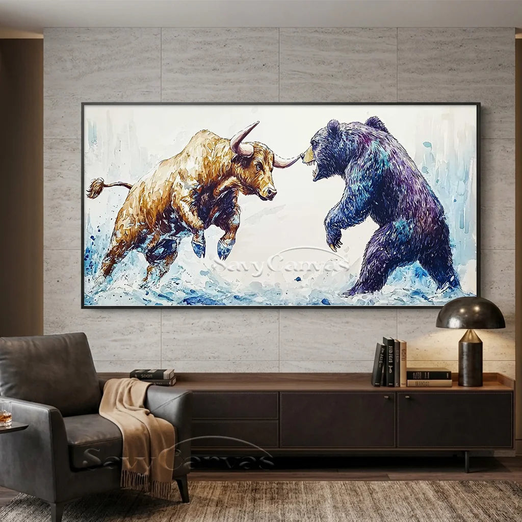 Expressive Bull vs Bear Art | Finance Office Wall Decor #ZZ 241