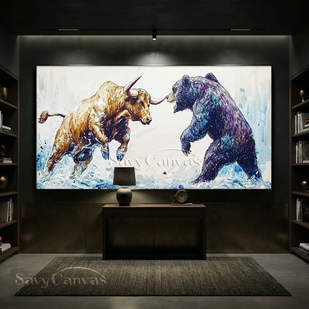 Expressive Bull vs Bear Art | Finance Office Wall Decor #ZZ 241