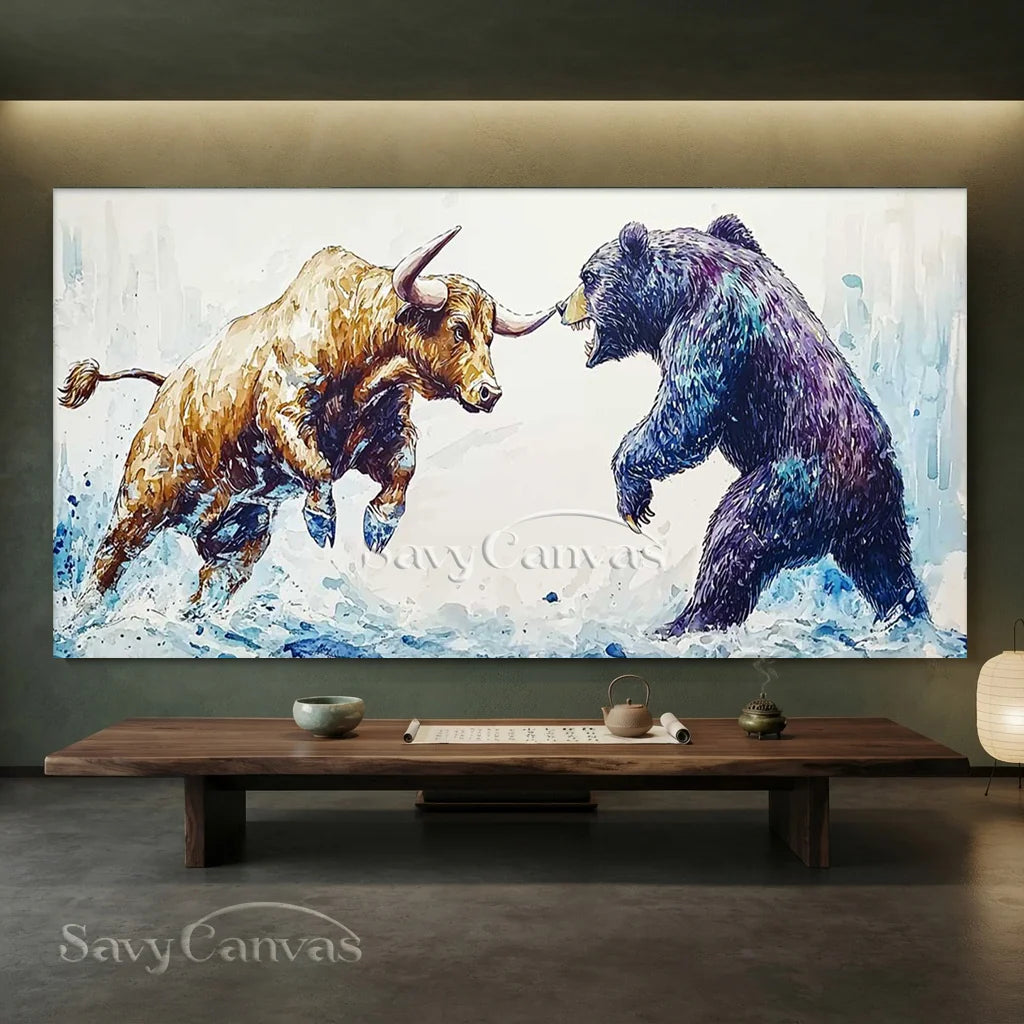 Expressive Bull vs Bear Art | Finance Office Wall Decor #ZZ 241