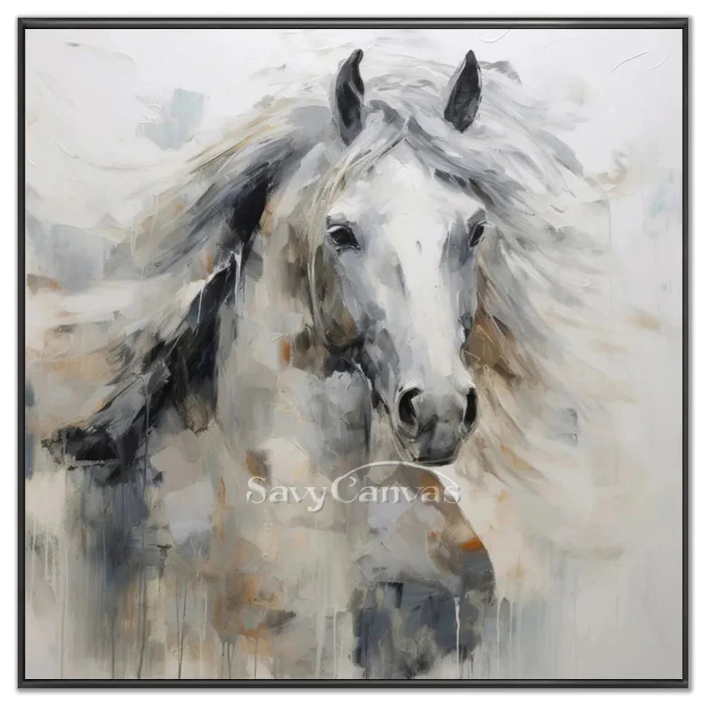 Expressive White Horse Painting | Large Modern Equine Wall Art #ZZ 152