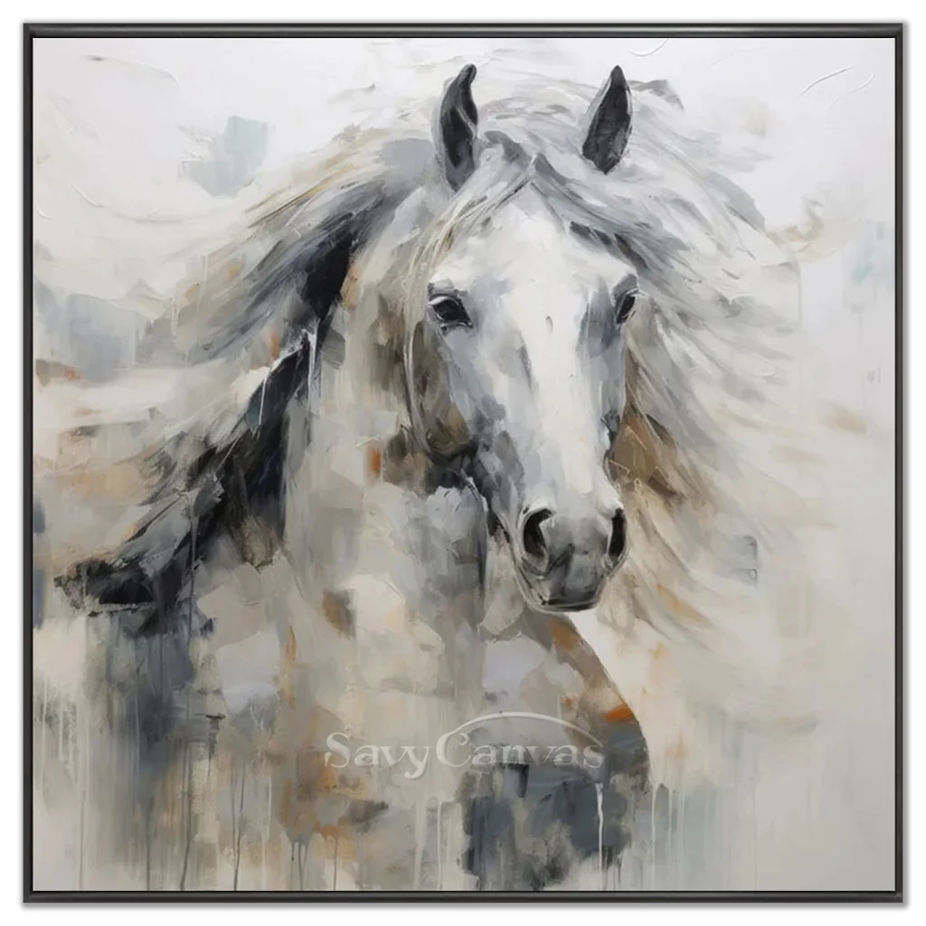 Expressive White Horse Painting | Large Modern Equine Wall Art #ZZ 152