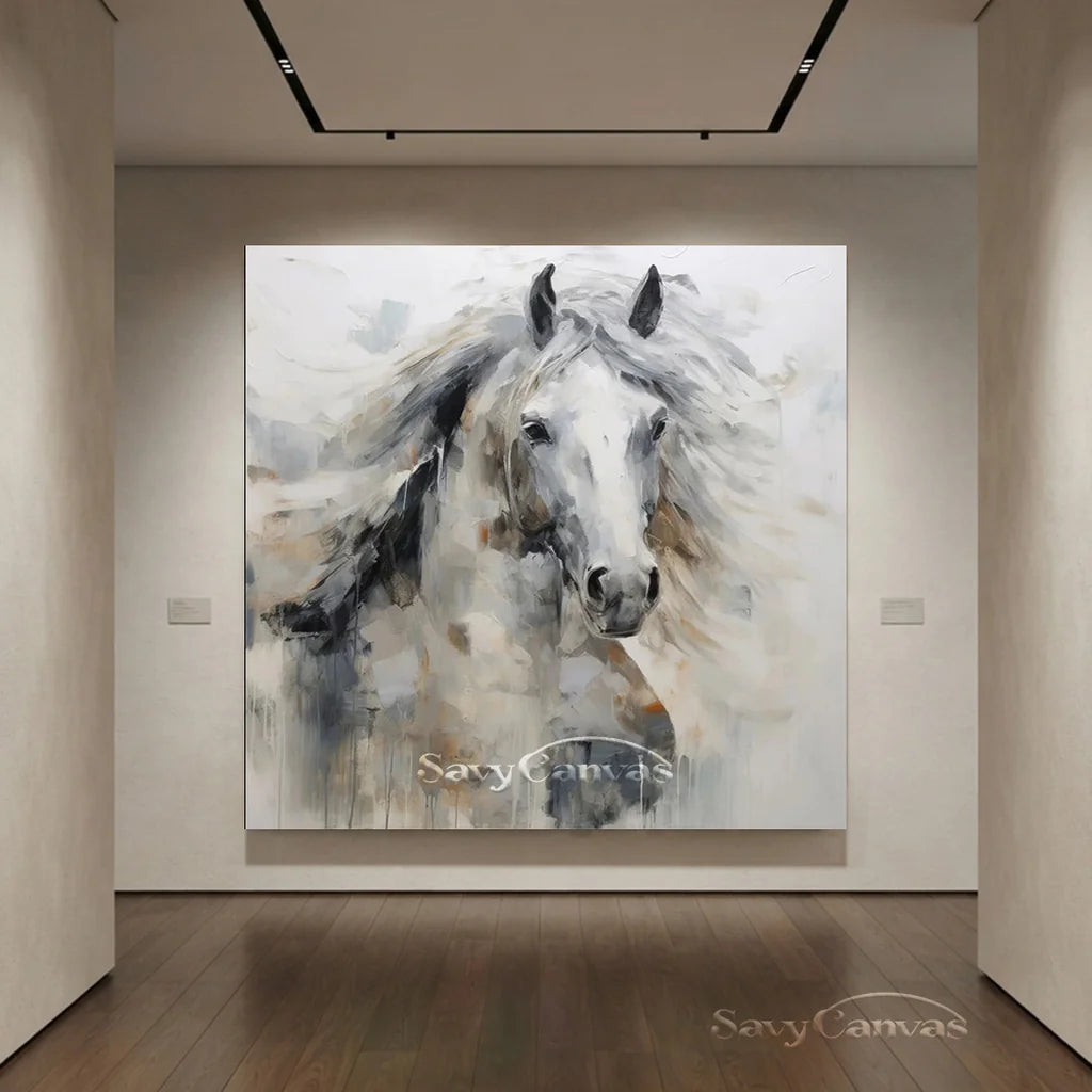 Expressive White Horse Painting | Large Modern Equine Wall Art #ZZ 152