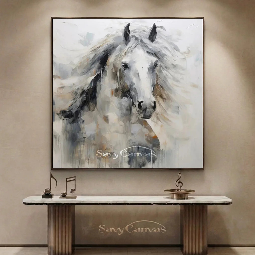 Expressive White Horse Painting | Large Modern Equine Wall Art #ZZ 152