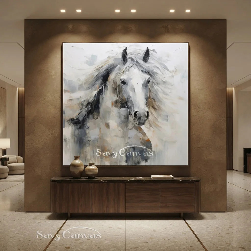 Expressive White Horse Painting | Large Modern Equine Wall Art #ZZ 152