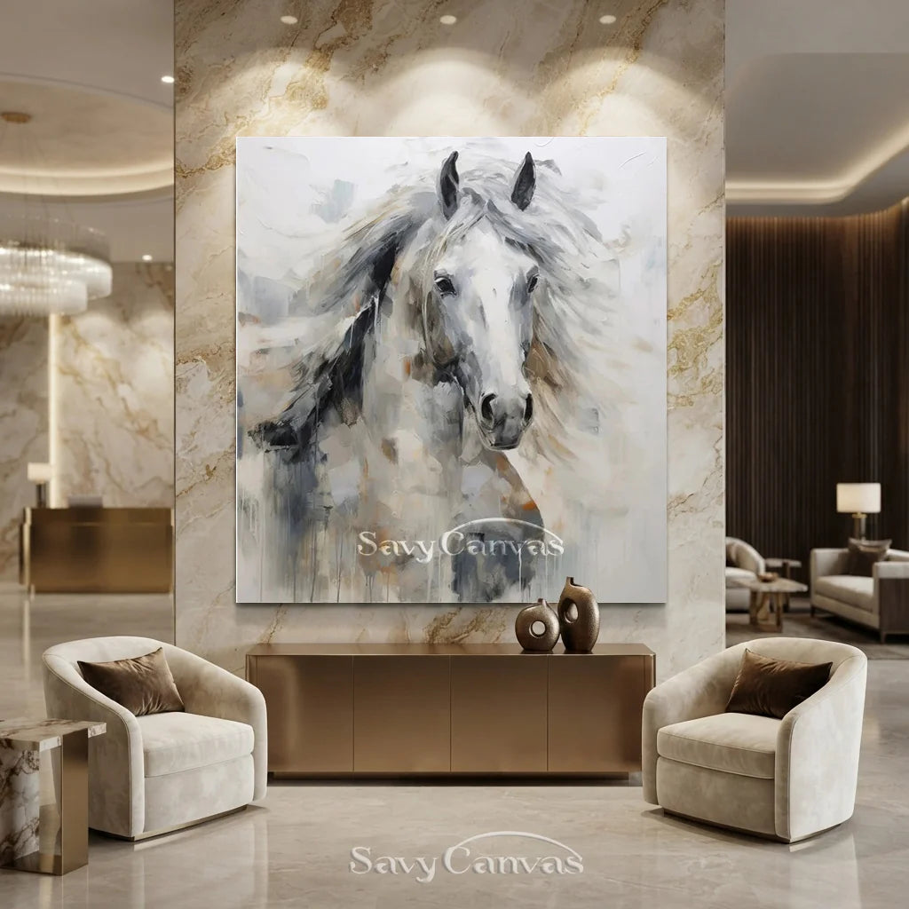 Expressive White Horse Painting | Large Modern Equine Wall Art #ZZ 152