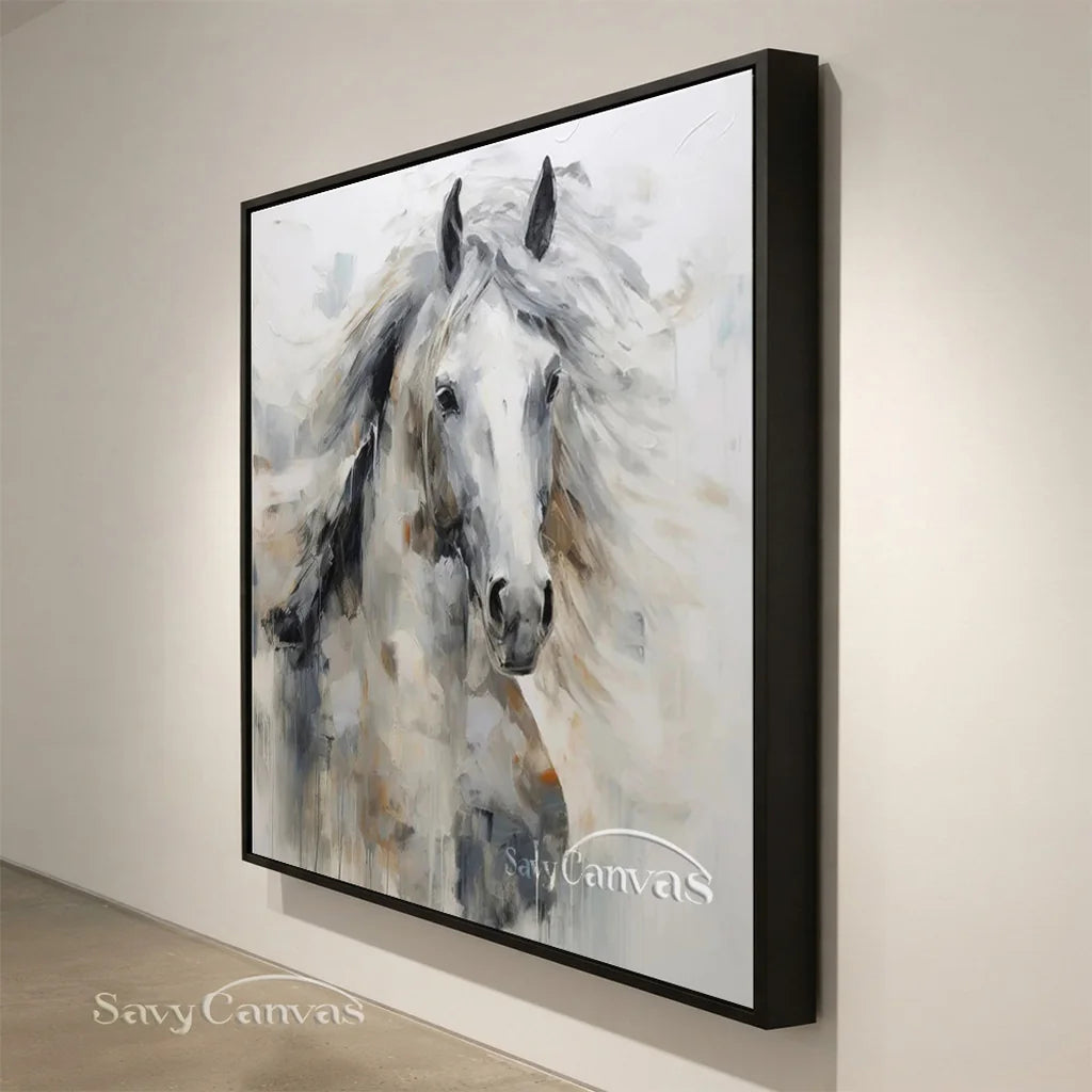 Expressive White Horse Painting | Large Modern Equine Wall Art #ZZ 152