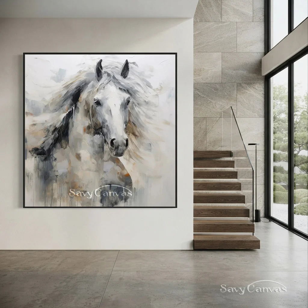 Expressive White Horse Painting | Large Modern Equine Wall Art #ZZ 152