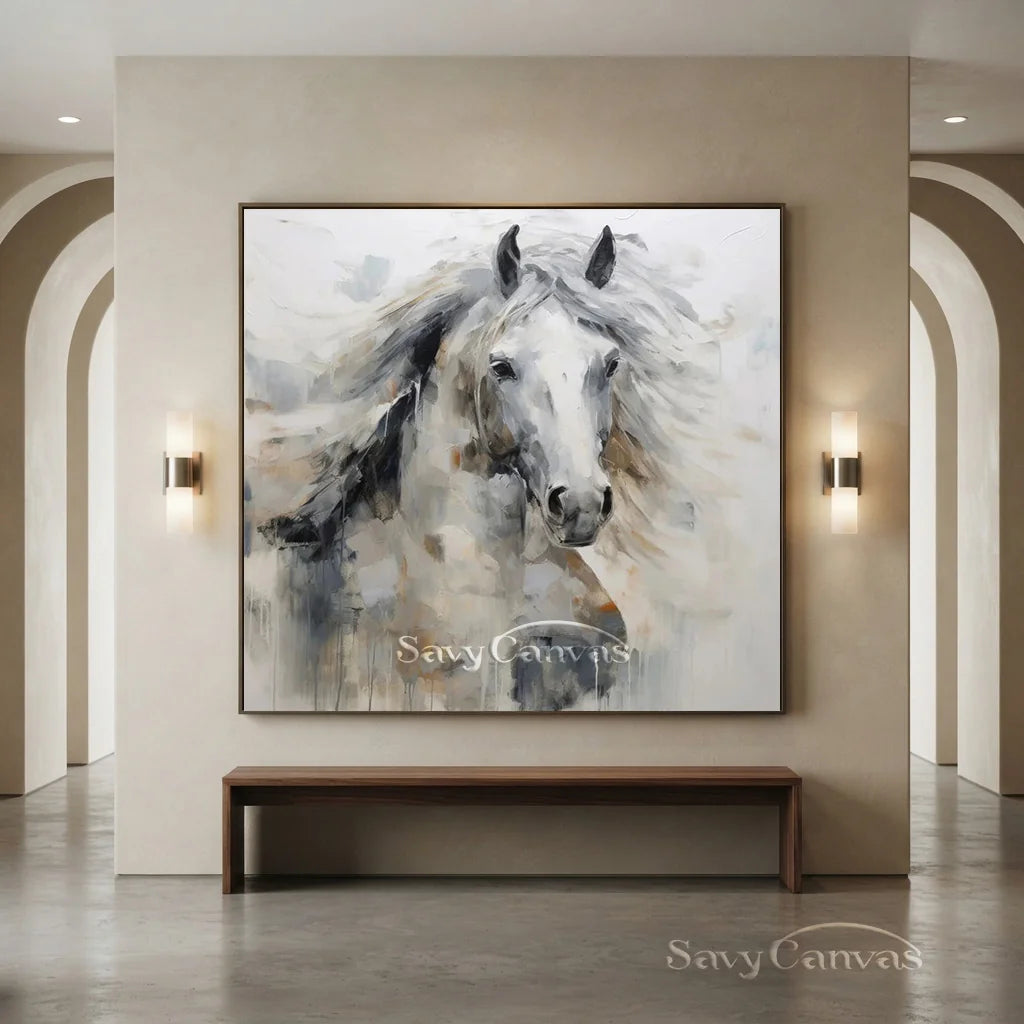 Expressive White Horse Painting | Large Modern Equine Wall Art #ZZ 152