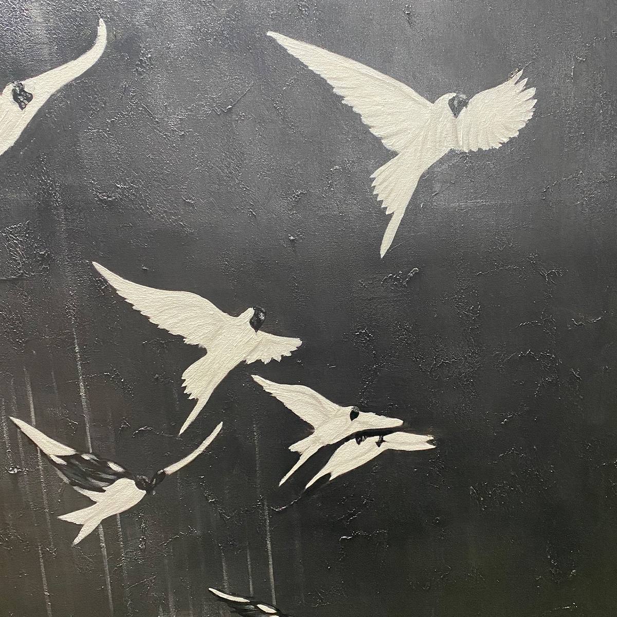 Minimalist Bird Art | Original Black & White Flight Painting #ZZ 264