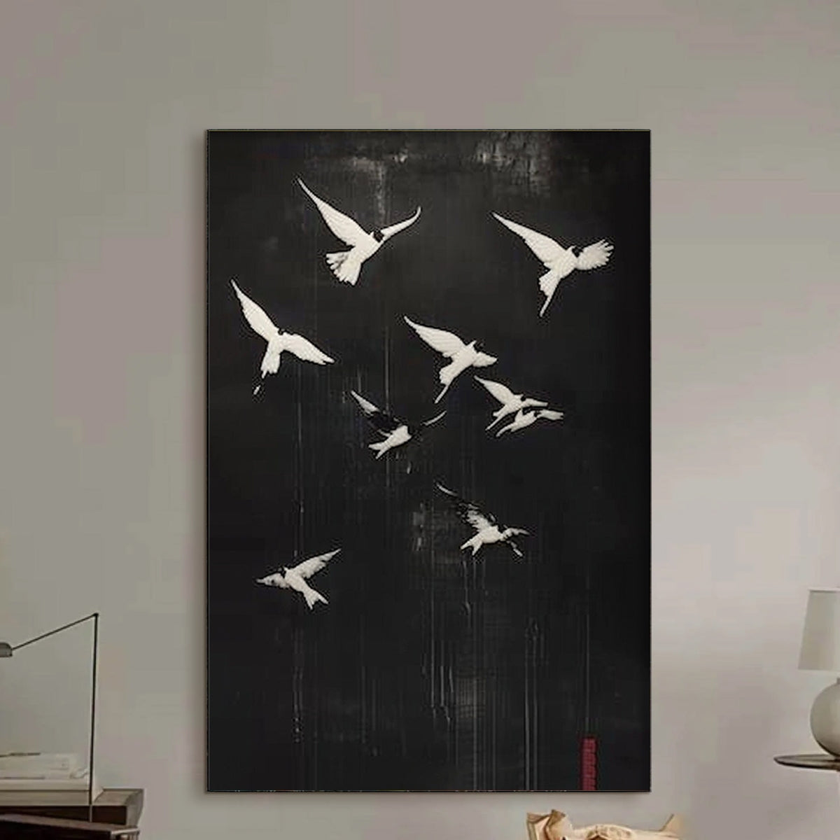 Minimalist Bird Art | Original Black & White Flight Painting #ZZ 264