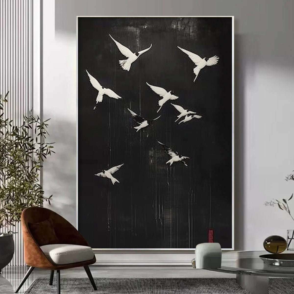 Minimalist Bird Art | Original Black & White Flight Painting #ZZ 264