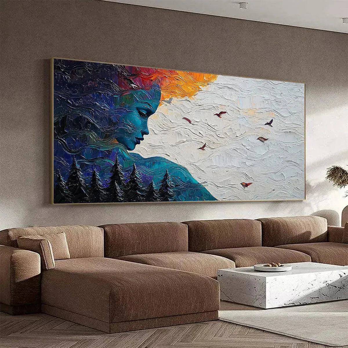 Abstract Woman Nature Art | Textured Landscape Canvas Decor #AA 006