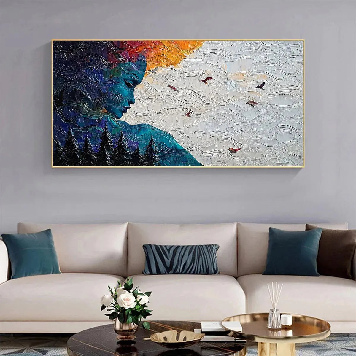 Abstract Woman Nature Art | Textured Landscape Canvas Decor #AA 006